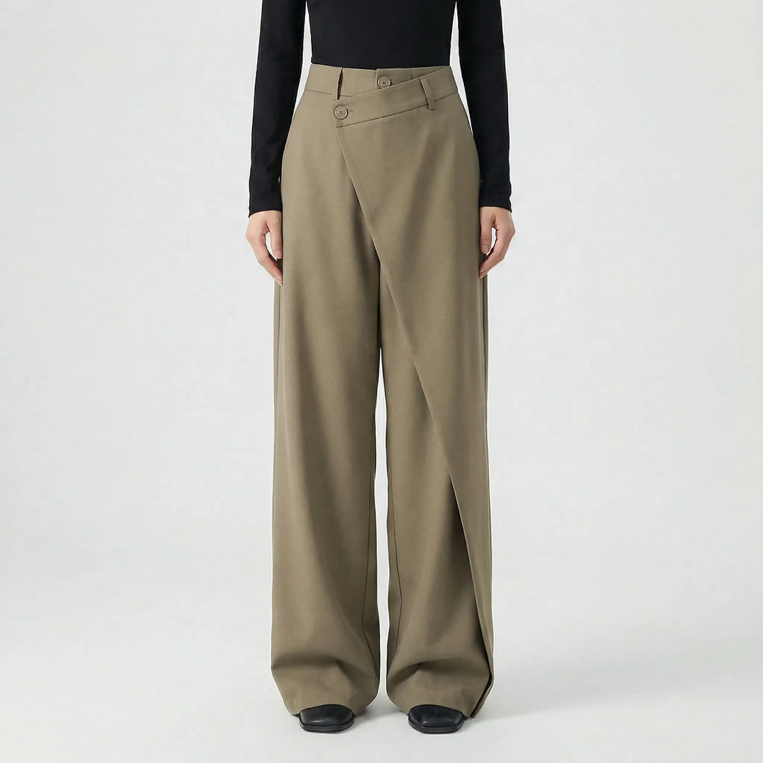 Women's Wide-Leg Trousers with Asymmetric Waist Detail
