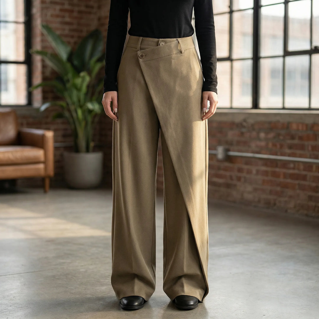 Women's Wide-Leg Trousers with Asymmetric Waist Detail