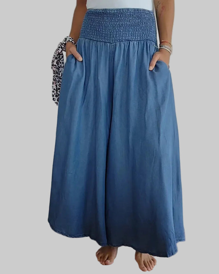 Women's Wide-Leg Trousers with Smocked Waistband