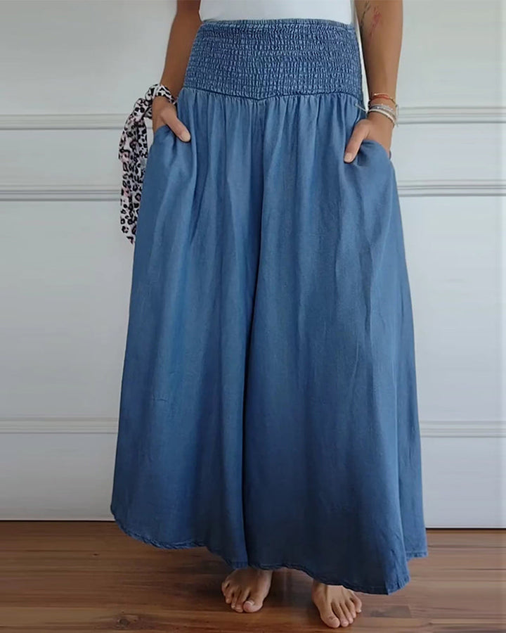 Women's Wide-Leg Trousers with Smocked Waistband
