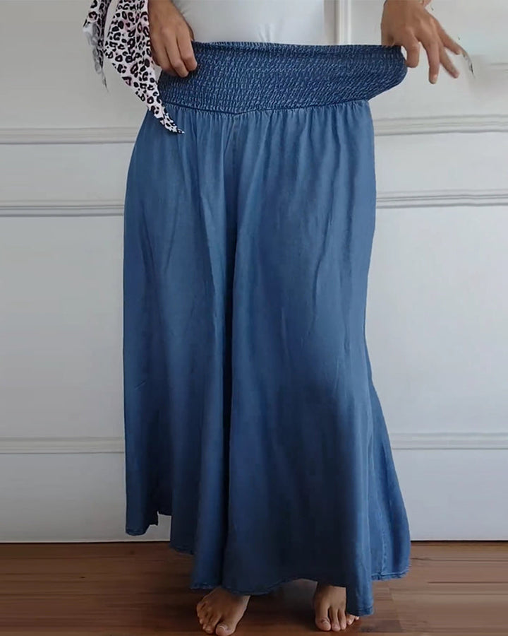 Women's Wide-Leg Trousers with Smocked Waistband