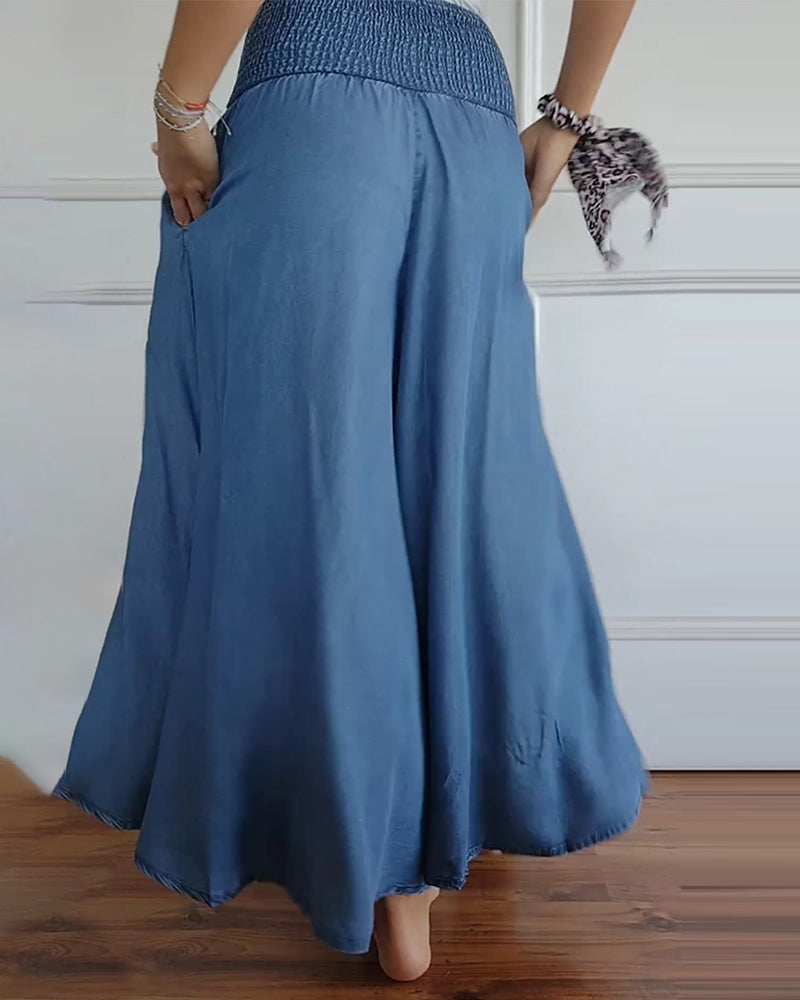 Women's Wide-Leg Trousers with Smocked Waistband