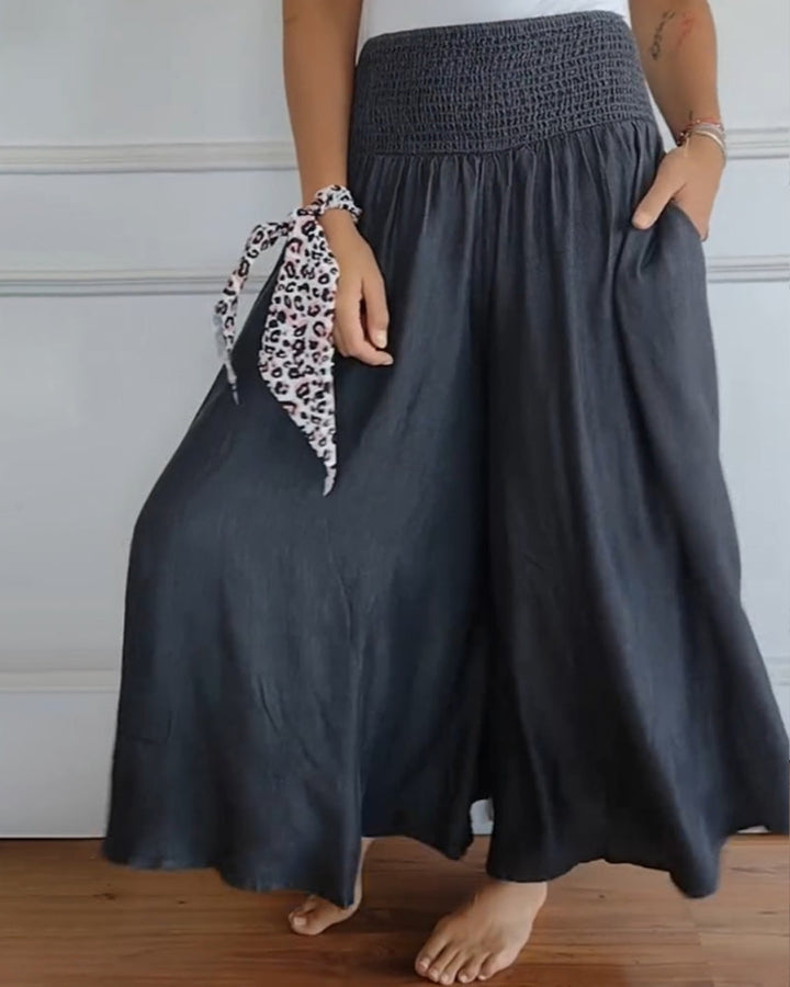 Women's Wide-Leg Trousers with Smocked Waistband
