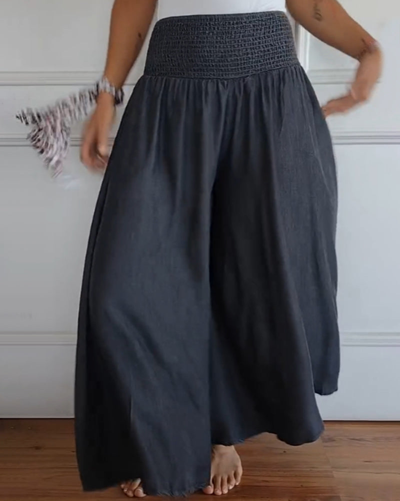 Women's Wide-Leg Trousers with Smocked Waistband