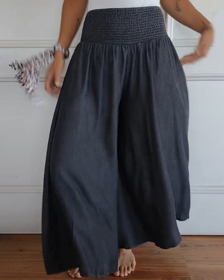 Women's Wide-Leg Trousers with Smocked Waistband