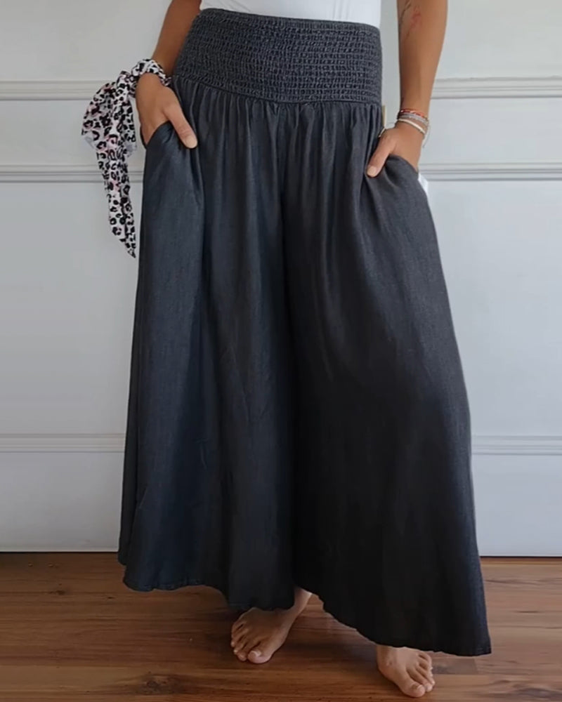 Women's Wide-Leg Trousers with Smocked Waistband