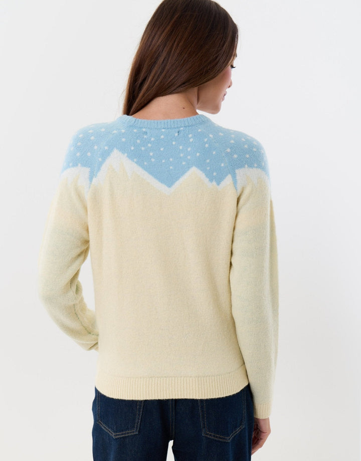 Women's Christmas Jumper Skiing Bear Winter Scene in Beige