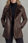 Women's Aviator Jacket with Fur-Trimmed Collar in Brown