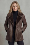 Women's Aviator Jacket with Fur-Trimmed Collar in Brown