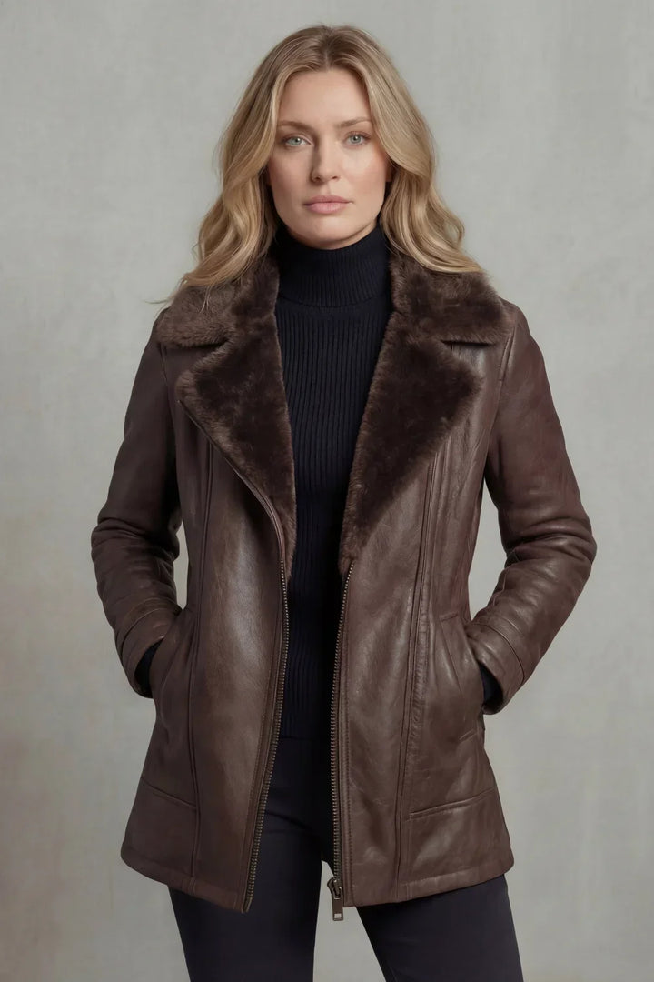 Women's Zip-Front Jacket with Fur-Trimmed Collar