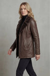 Women's Aviator Jacket with Fur-Trimmed Collar in Brown