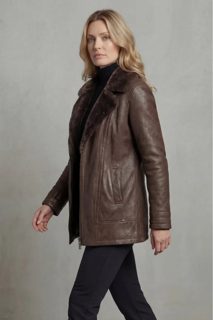 Women's Zip-Front Jacket with Fur-Trimmed Collar