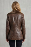 Women's Aviator Jacket with Fur-Trimmed Collar in Brown