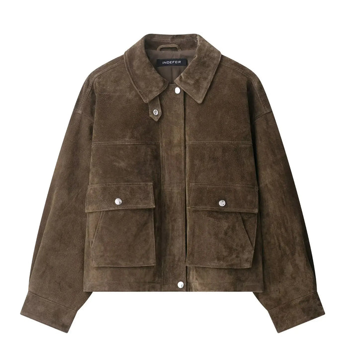 Women's Zip-Up Utility Jacket with Turn-Down Collar